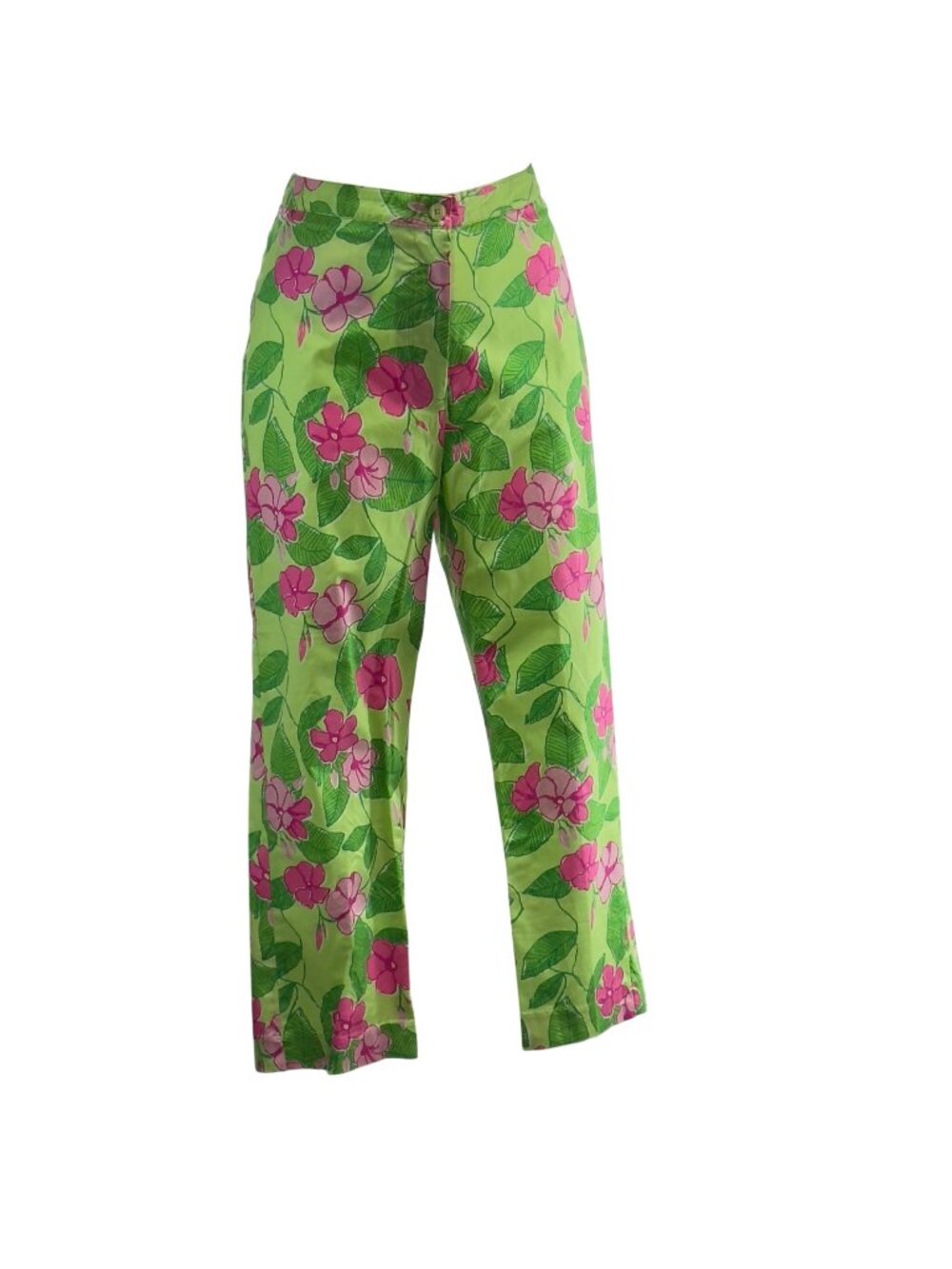 Lilly Pulitzer Pink Green Floral Print Cotton & Spandex Women's Pants Size 8